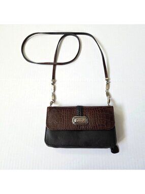 Brighton Purse Black Brown Croc Embrossed Leather Wallet Crossbody Western
